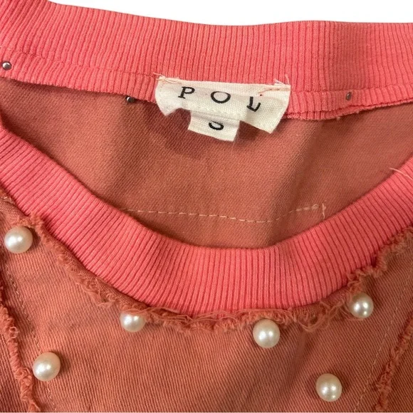 POL Oversize Pearl Embellished Ribbed Top Size Small Watermelon Pink - Picture 6 of 12